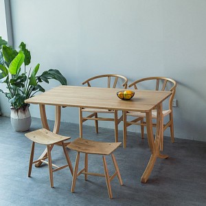 Nordic Modern Restaurant Rectangular Solid Wood Round Leg Dining Table 0290