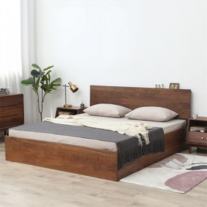North American Imported Solid Wood Black Walnut Nordic Double High Box Storage Modern Simple Japanese Log Bed 0025