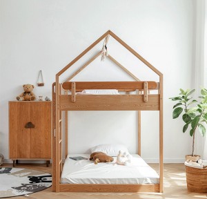 Severská celodřevěná dětská postel S výška a dítě-matka Moderní minimalistická dvouvrstvá patrová postel z bílého dubu 0020