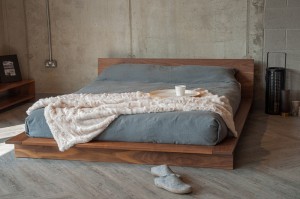 Nordic All Solid Wood Japanese Tatami Master Yara Double Wolnut Modern Minimalist Big Bed 0015