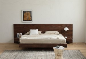 All Solid Wood Double Nordic Japanese Tatami Simple Modern Black Walnut 1.8 Meters ห้องนอนใหญ่เตียงใหญ่ 0014