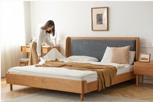 North American Black Walnut Modern Nordic Minimalist Cherry Wood Double Solid Wood Bed 0007