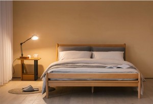 Hauptschlafzimmer im nordischen Stil aus schwarzem Nussbaum mit Rückenlehne aus massivem Holz, Doppelbett 0001