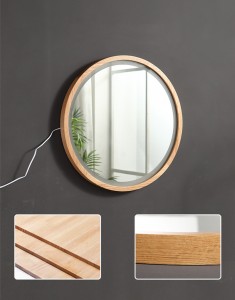 Home Nordic Simple Round Wood Solid Bedroom Rindrina LED Smart Lamp Bathroom Toilet Vanity Mirror 0027