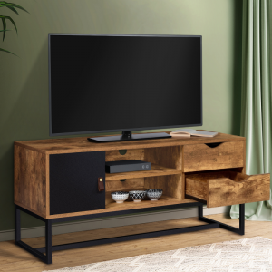 Televízna skrinka so zásuvkami v industriálnom štýle s dvomi farbami z ocele a dreva 0370
