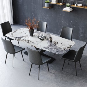 Gamay nga Apartment Minimalist Rectangular Household Light Rock Board Dining Table 0270