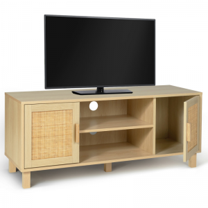 Eenvoudig en praktisch houten rotan dubbeldeurs tv-meubel 0377