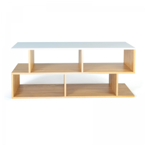Simple Beech Wood and White Countertop TV Cabinet 0378