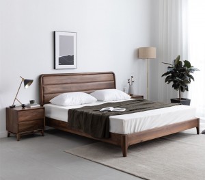 Nordamerikanisches importiertes Bett aus schwarzem Nussbaumholz, Doppelbett, einfaches, modernes, anpassbares nordisches Hauptbett 0019