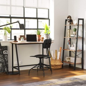 ინდუსტრიული სტილის მარტივი სახლის ოფისი რეტრო ყავისფერი შავი საოფისე კომპიუტერის მაგიდა 0625