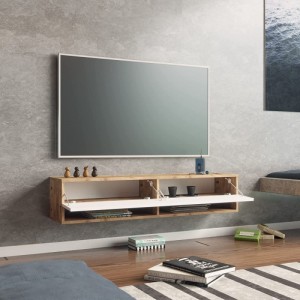 Gabinete de TV simple de madera montado en la pared de la sala de estar del hogar 0643