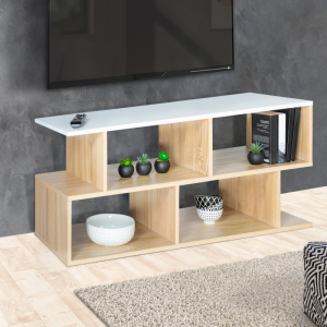 Simple Beech Wood and White Countertop TV Cabinet 0378