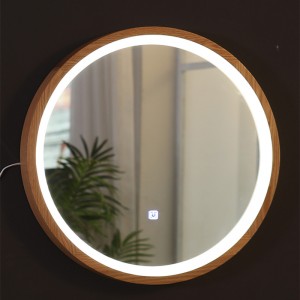 Domača nordijska preprosta okrogla stenska LED pametna svetilka iz masivnega lesa za spalnico Kopalnica WC Kozmetično ogledalo 0027