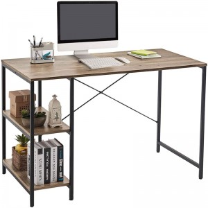 Office Iron-wood Computer Desk nga adunay Side Shelf ug Adjustable Desktop Direction 0317