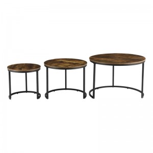 Round Rustic Brown Coffee Table Set 0666