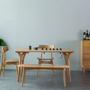 Nordic Simple Solid Wood Yozungulira-mwendo Wamakona Odyera Table 0255