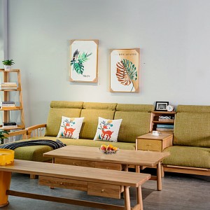 Nordic Living Room Solid Wood Մեկտեղանոց երկտեղանոց եռակի անկյունային բազմոց 0285
