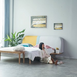 Dormitorio principal moderno e sinxelo de madeira maciza Cama dobre 0286