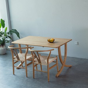 Nordic Modern Restaurant Rectangular Solid Wood Round Leg Dining Table 0290