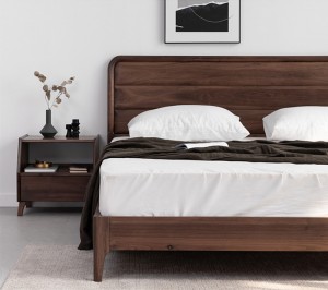 Ziemeļamerikas importētais melnais valrieksts masīvkoka gulta divvietīga, vienkārša, mūsdienīga, pielāgojama ziemeļvalstu galvenā gulta 0019