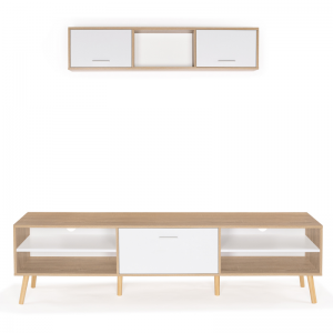 Armario de TV de madeira branco minimalista moderno con almacenamento de parede 0376