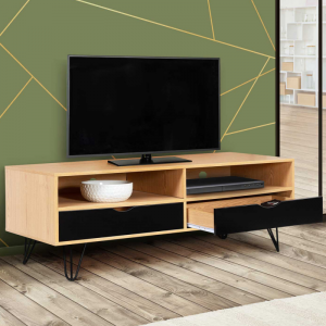 کابینت تلویزیون وینتیج ساده با پایه های فلزی و کشوهای چوبی 0381