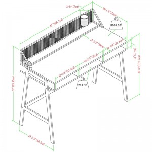 Jednoduchá kombinácia železa a dreva s úložným priestorom pre študentský písací stôl 0324