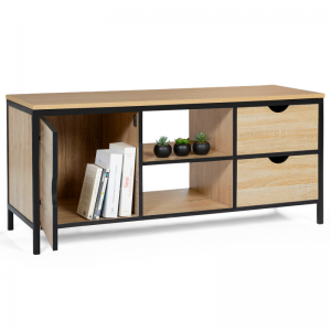 کابینت تلویزیون ترکیبی ساده چوبی و استیل سبک صنعتی با کشو دو نفره 0384