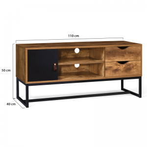 Moble de TV de madeira de aceiro e madeira de dobre cor de estilo industrial con caixóns 0370