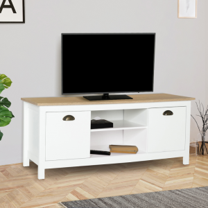 Retro jednoduchá biela drevená TV skrinka 0373