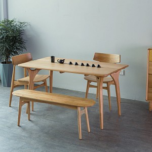 Прастакутны абедзенны стол з цвёрдай драўніны Nordic Simple 0255 з круглымі ножкамі