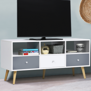 Dollap TV prej druri minimalist nordik me sirtarë dhe ndarje magazinimi 0374