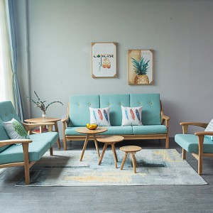 Sofá de tecido combinado de madeira maciza para sala de estar minimalista nórdico 0284