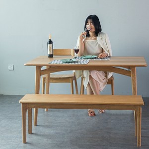 Nordic Solid Wood Round Leg Mhuri Rectangular Dining Table 0283