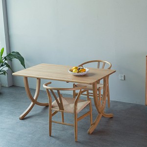 Nordic Modern Restaurant Rectangular Solid Wood Round Leg Meja Makan 0290