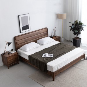 Βορειοαμερικανικό εισαγόμενο μαύρο ξύλο καρυδιάς Κρεβάτι από μασίφ ξύλο Διπλό Απλό Μοντέρνο Προσαρμόσιμο Nordic Master Bed 0019