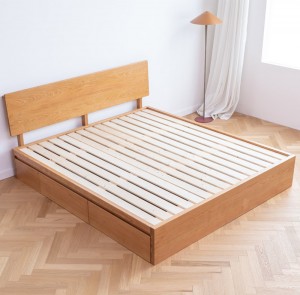 Nordijska masivnega lesa, preprost predal za shranjevanje pod tlakom, visoka škatla, dvojno majhno stanovanje, večnamenska japonska postelja iz češnjevega lesa 0017