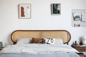 Nordic Retro čistý ratanový nábytek z masivního dřeva japonský moderní minimalistický manželská postel černý ořech 0008
