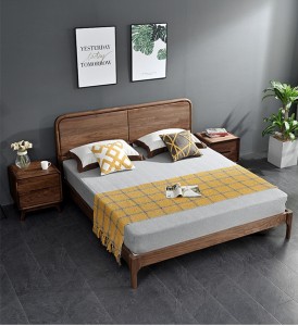 Північноамериканський чорний волоський горіх, повністю масивна деревина, двоспальне 1.8 Nordic, головна спальня, весільне ліжко з бруса 0006