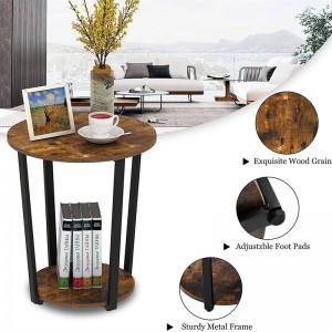 Living Room Rustic Brown Double Layer Round Coffee Table 0481