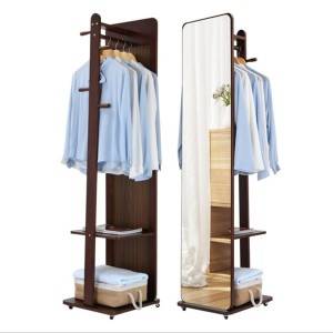Espelho de vestir em madeira maciça, espelho de encaixe, espelho de corpo inteiro, espelho de chão com armário de maquilhagem, cabide, espelho de arrumação integrado