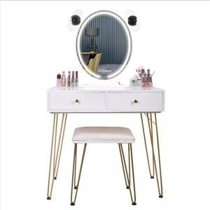 Iron and wood combined dressing table bedroom with LED light retro dressing table Nordic multifunctional dressing table