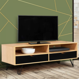 Moble TV simple vintage con pés metálicos e caixóns de madeira 0381