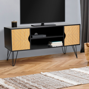 Retro 2-deurs houten tv-meubel met patroon 0383