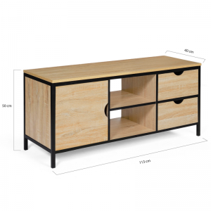 Kanema wa Industrial Style Simple Steel-Wood Combined TV Cabinet yokhala ndi Double Drawers 0384