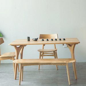 Прастакутны абедзенны стол з цвёрдай драўніны Nordic Simple 0255 з круглымі ножкамі