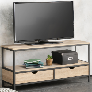 Industrial Style Steel-Wood Combined TV Cabinet na may 2 Drawers 0375