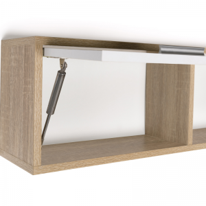 Moderná minimalistická biela drevená TV skrinka s nástenným úložným priestorom 0376