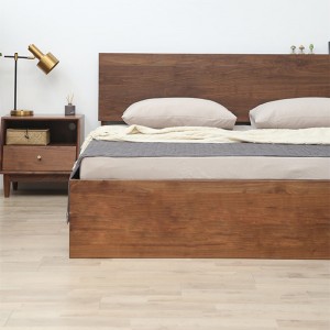 Βορειοαμερικανικό εισαγόμενο μασίφ ξύλο μαύρη καρυδιά Nordic διπλό ψηλό κουτί αποθήκευσης Μοντέρνο απλό ιαπωνικό κρεβάτι με ξύλινο ξύλο 0025