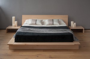 Krevat i madh modern minimalist nordik nga druri i ngurtë japonez Tatami Dhomë gjumi dyshe me arrë të madhe 0015